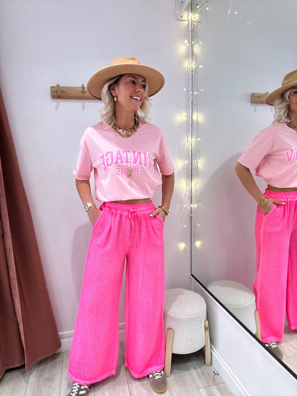 Pantalon Salomé rose fluo